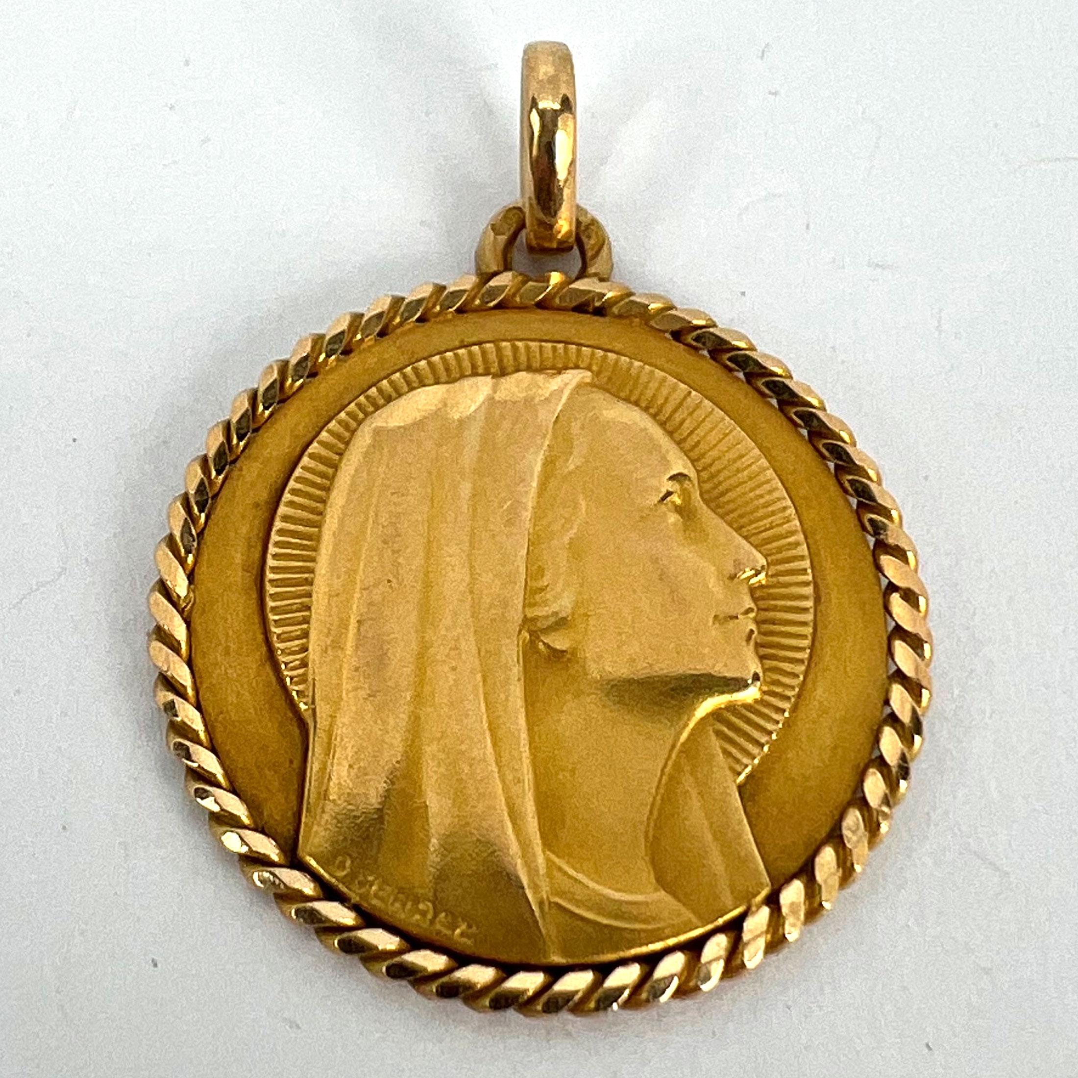 French Serraz Virgin Mary 18K Yellow Gold Medal Pendant For Sale 9