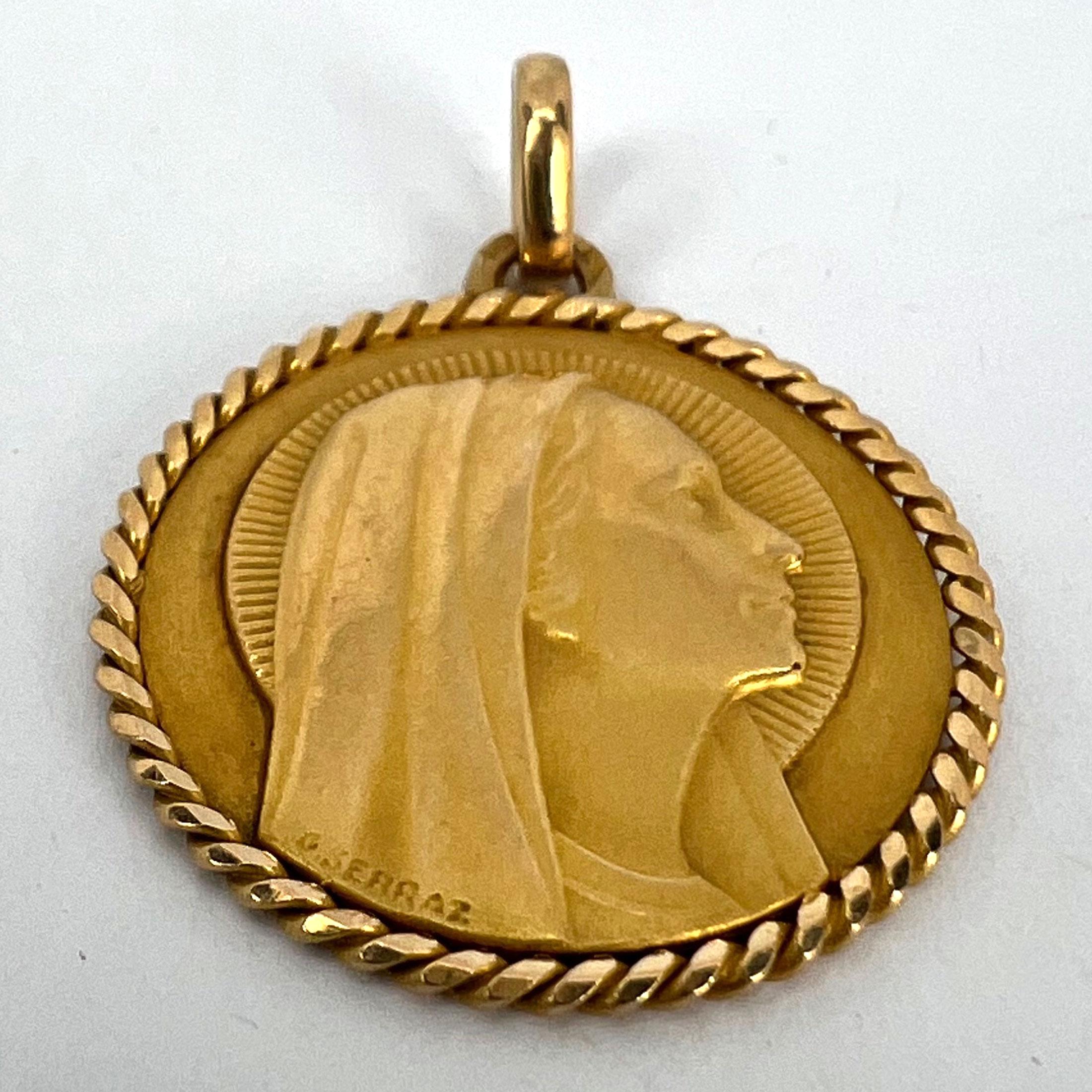 French Serraz Virgin Mary 18K Yellow Gold Medal Pendant For Sale 10