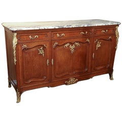 French Server Signed Haentges, Paris Gilt Bronze-Mounted Oak and Marble
