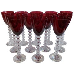 French Service Set of 12 Baccarat VÉGA Wine Ruby Red Rhine Glass Crystal