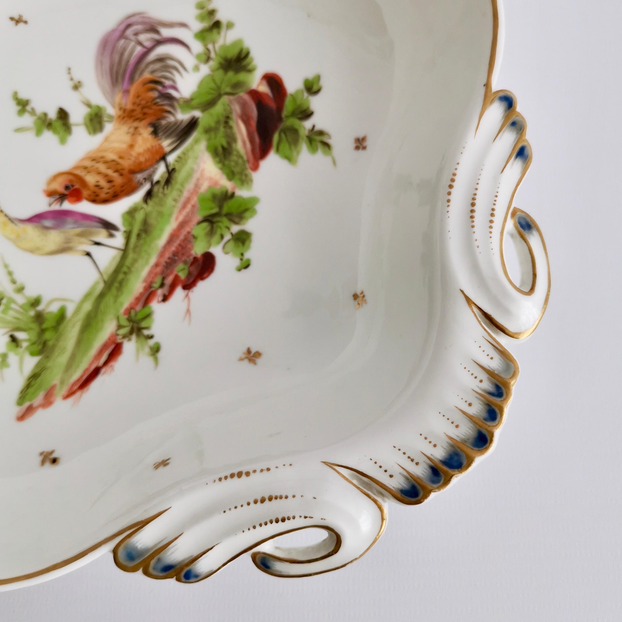 Regency French Porcelain Serving Dish, Heron and Cockerel La Fontaine, circa 1820 For Sale