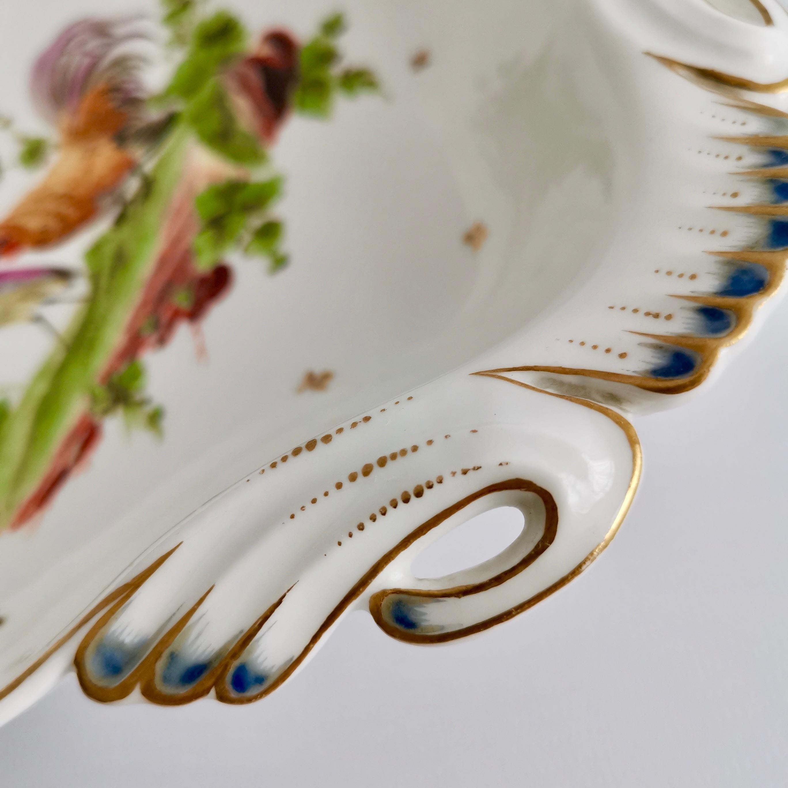 Hand-Painted French Porcelain Serving Dish, Heron and Cockerel La Fontaine, circa 1820 For Sale