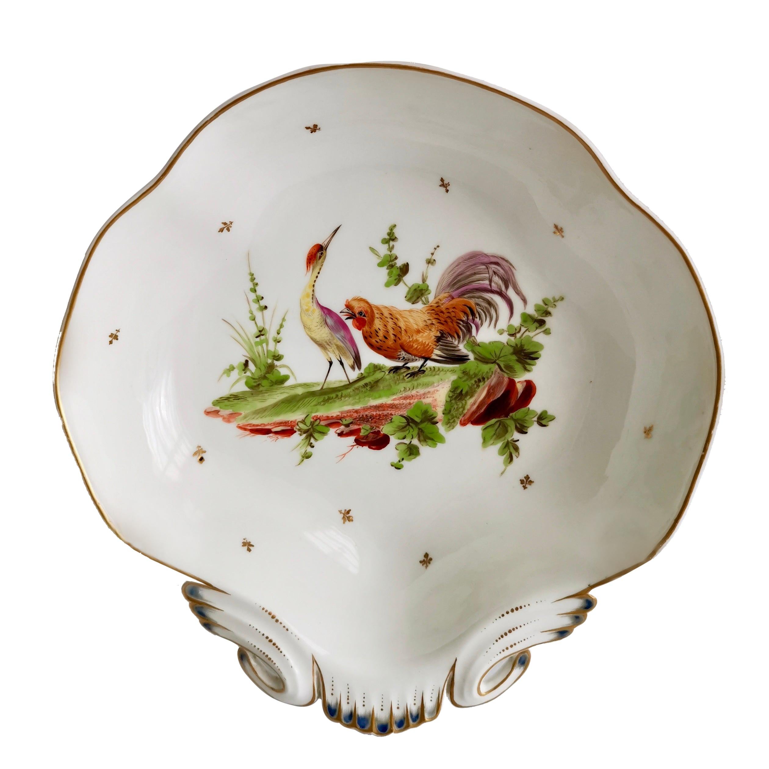 French Porcelain Serving Dish, Heron and Cockerel La Fontaine, circa 1820