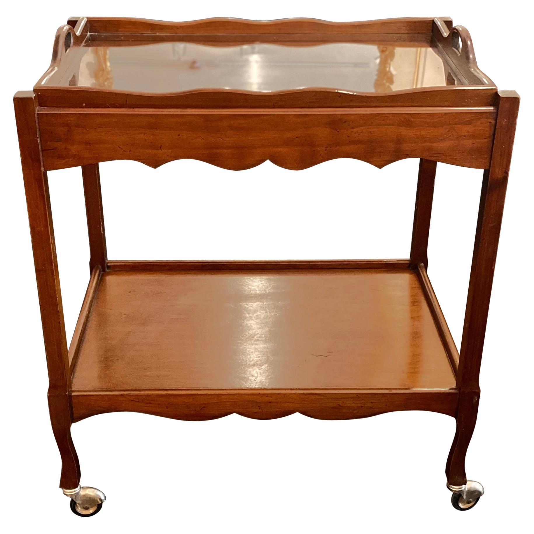 French Serving or Bar Cart with Removeable Glass Tray Top, Two-Tier, on Wheels
