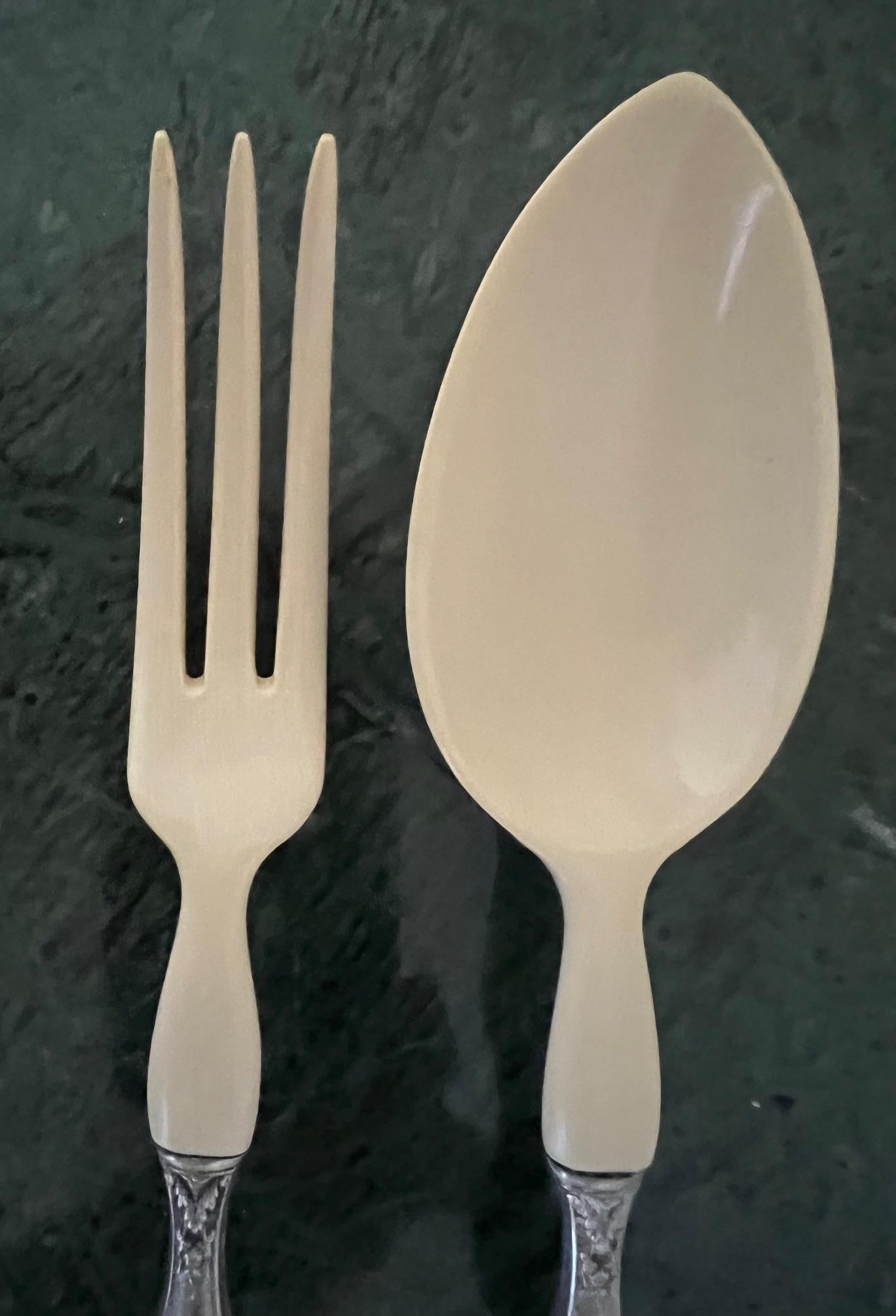 French Serving Set by Grunthaler, Sterling Handles, C. 1920's In Good Condition For Sale In Ross, CA