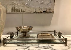 French Serving Tray of Chrome and Glass by Christian Dior