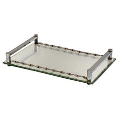 Vintage French Serving Tray of Chrome and Mirrored Glass from the Art Deco Period