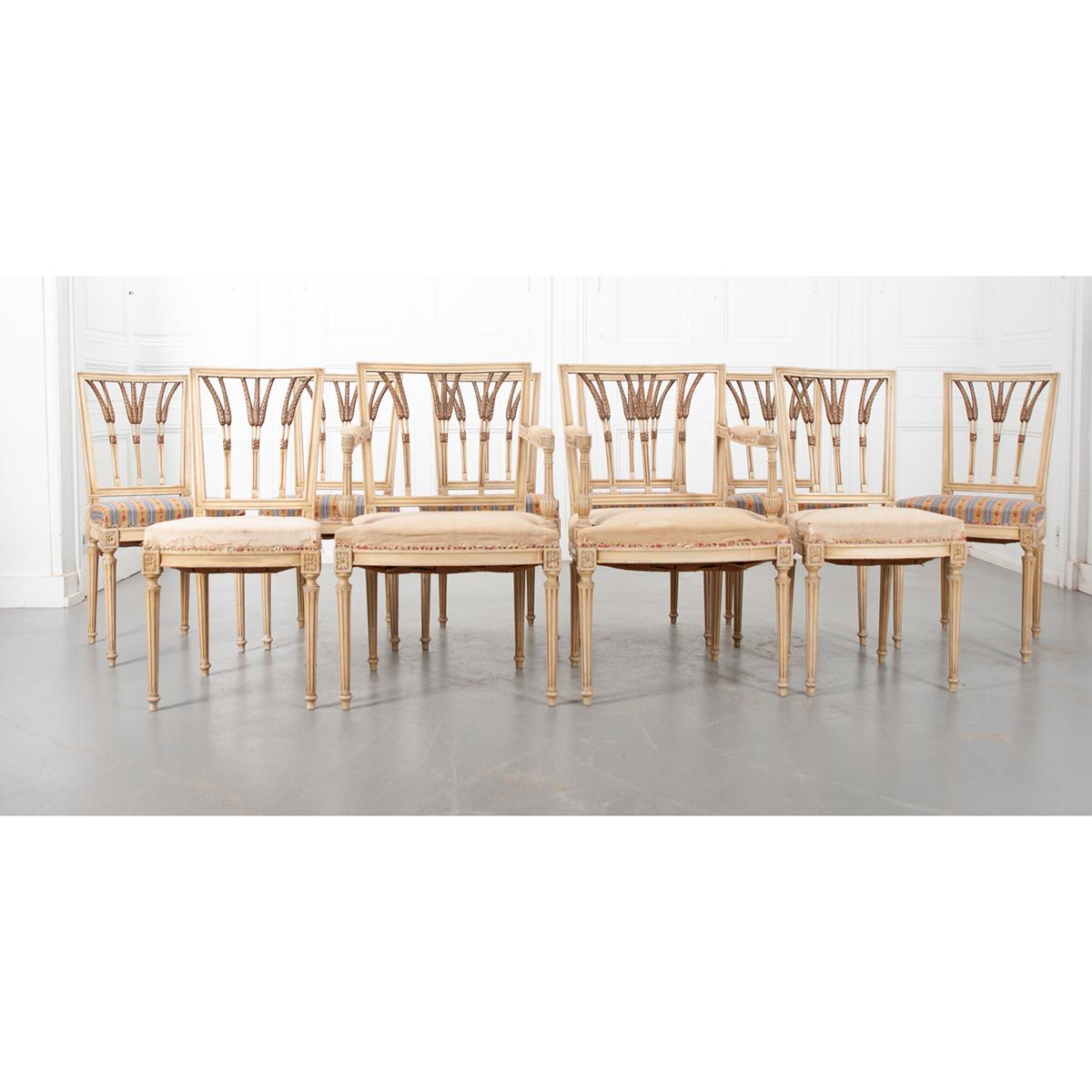French Set of 10 Louis XVI-Style Dining Chairs 6