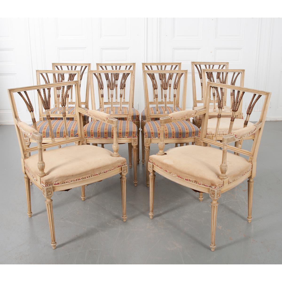 French Set of 10 Louis XVI-Style Dining Chairs 12