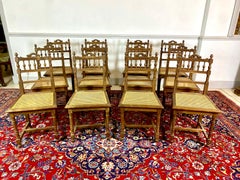 French Set of 12 Henri II cane dining room chairs - Renaissance - 19th - France