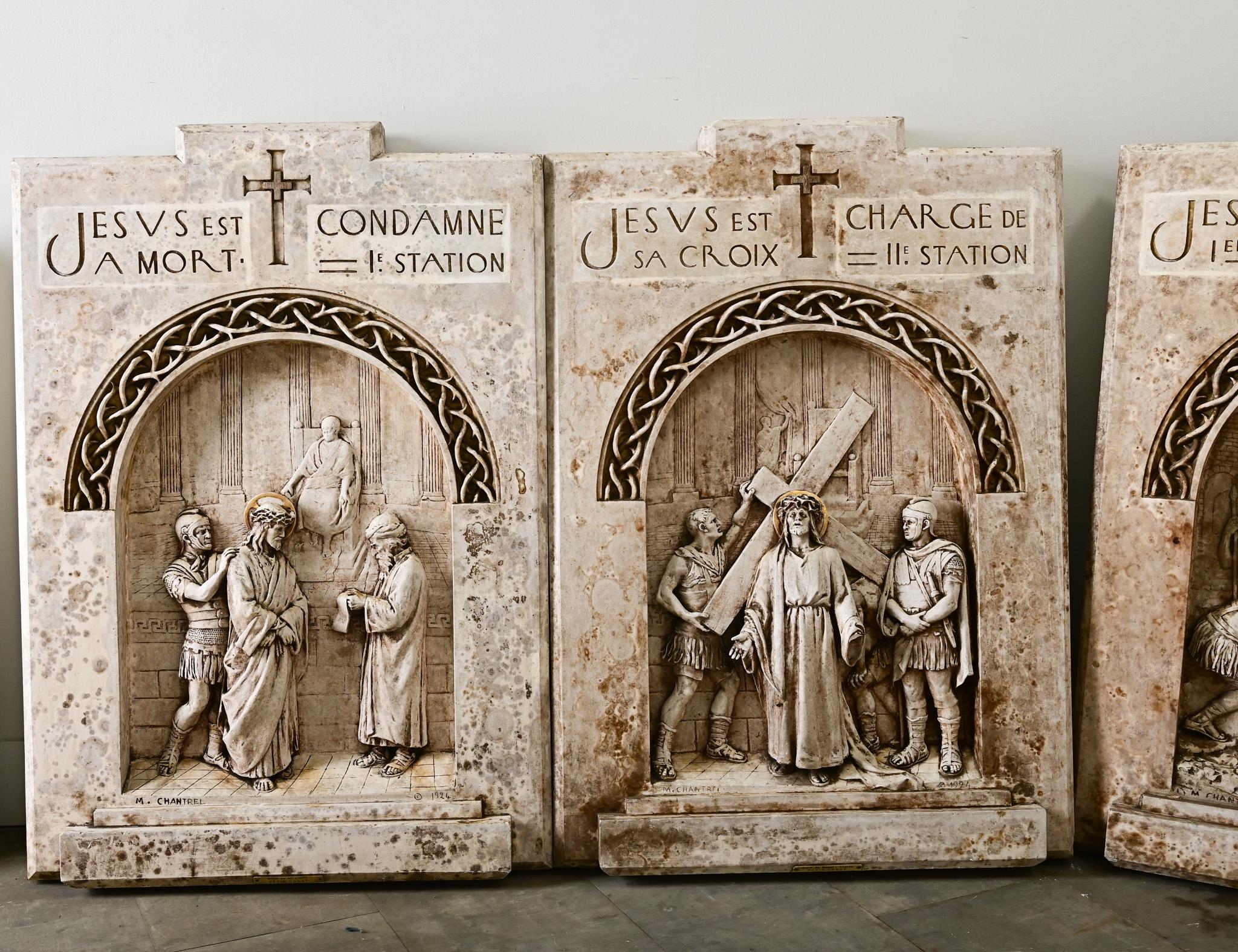 French Set of 14 Plaster Stations of the Cross, 1924 For Sale 6
