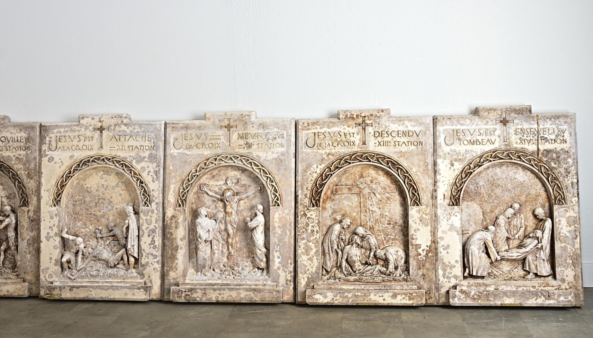 French Set of 14 Plaster Stations of the Cross, 1924 For Sale 7