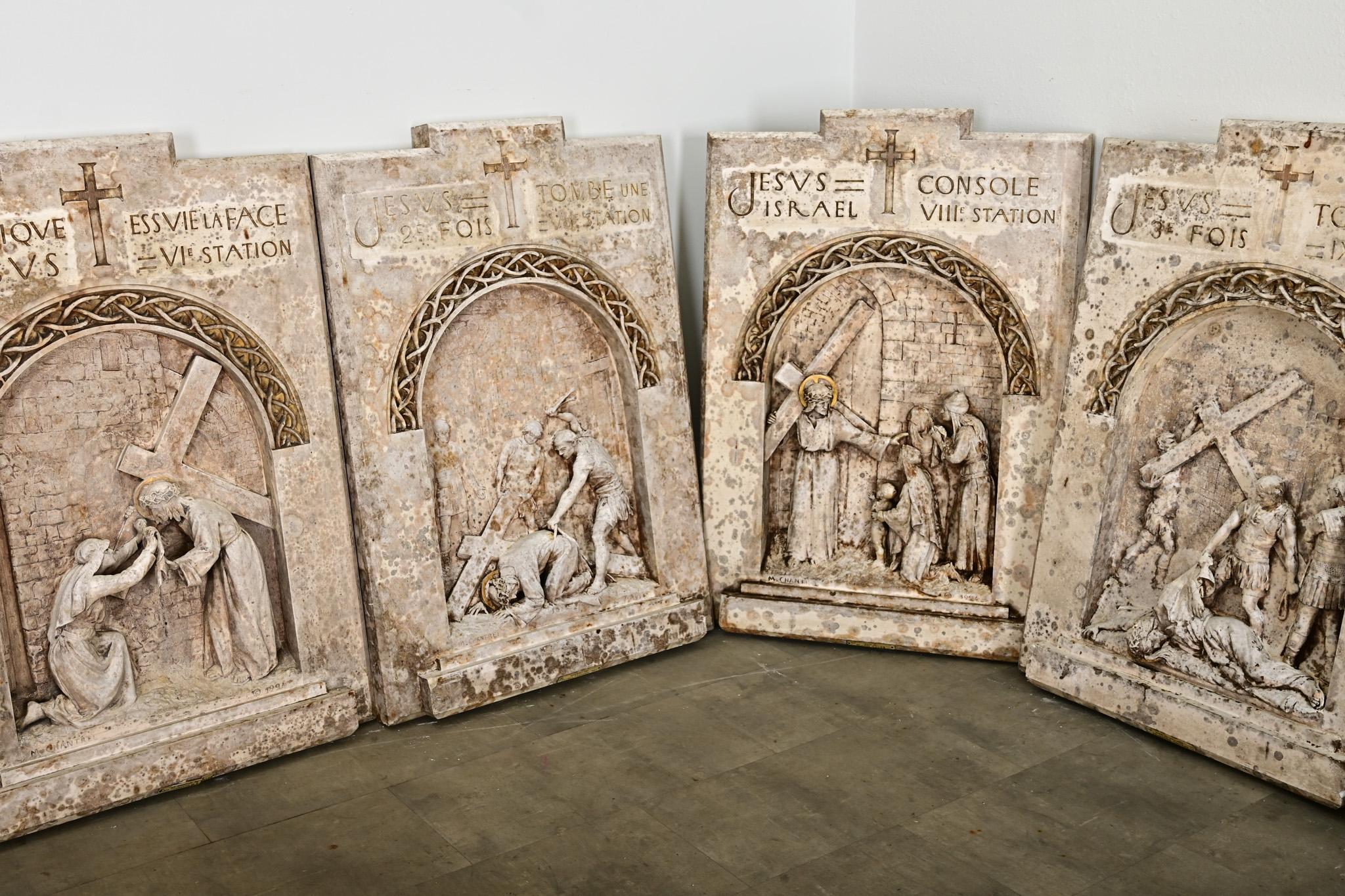French Set of 14 Plaster Stations of the Cross, 1924 For Sale 10