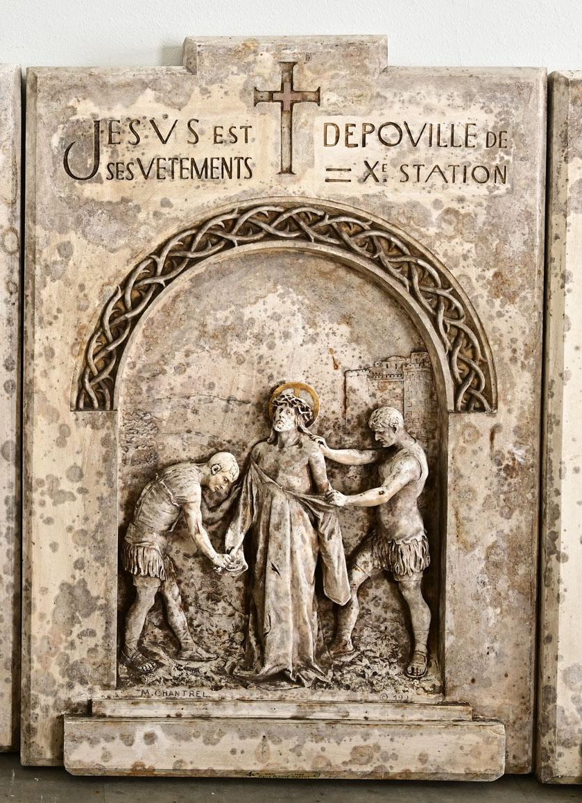 20th Century French Set of 14 Plaster Stations of the Cross, 1924 For Sale