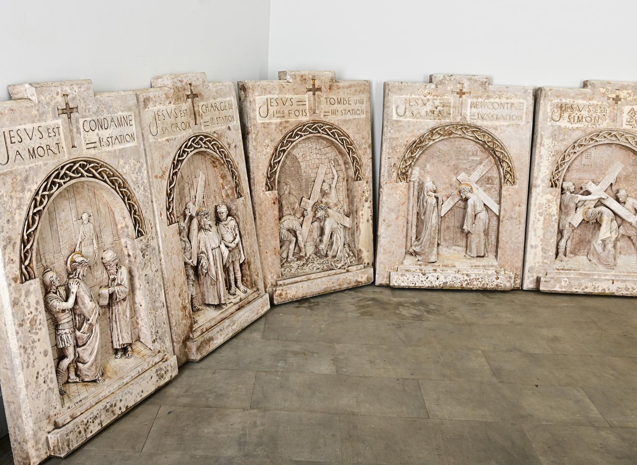 French Set of 14 Plaster Stations of the Cross, 1924 For Sale 1