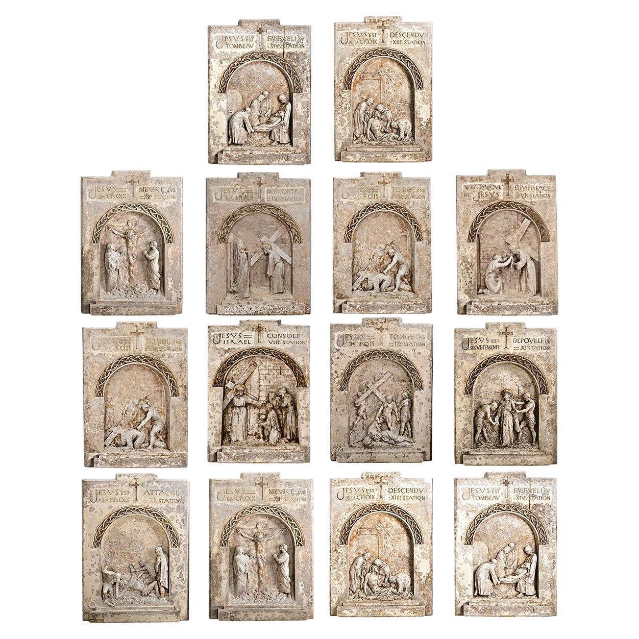 French Set of 14 Plaster Stations of the Cross, 1924 For Sale