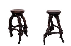 French, Set Of 2 Twisted Grape-vine Roots Bar Stools 1960s