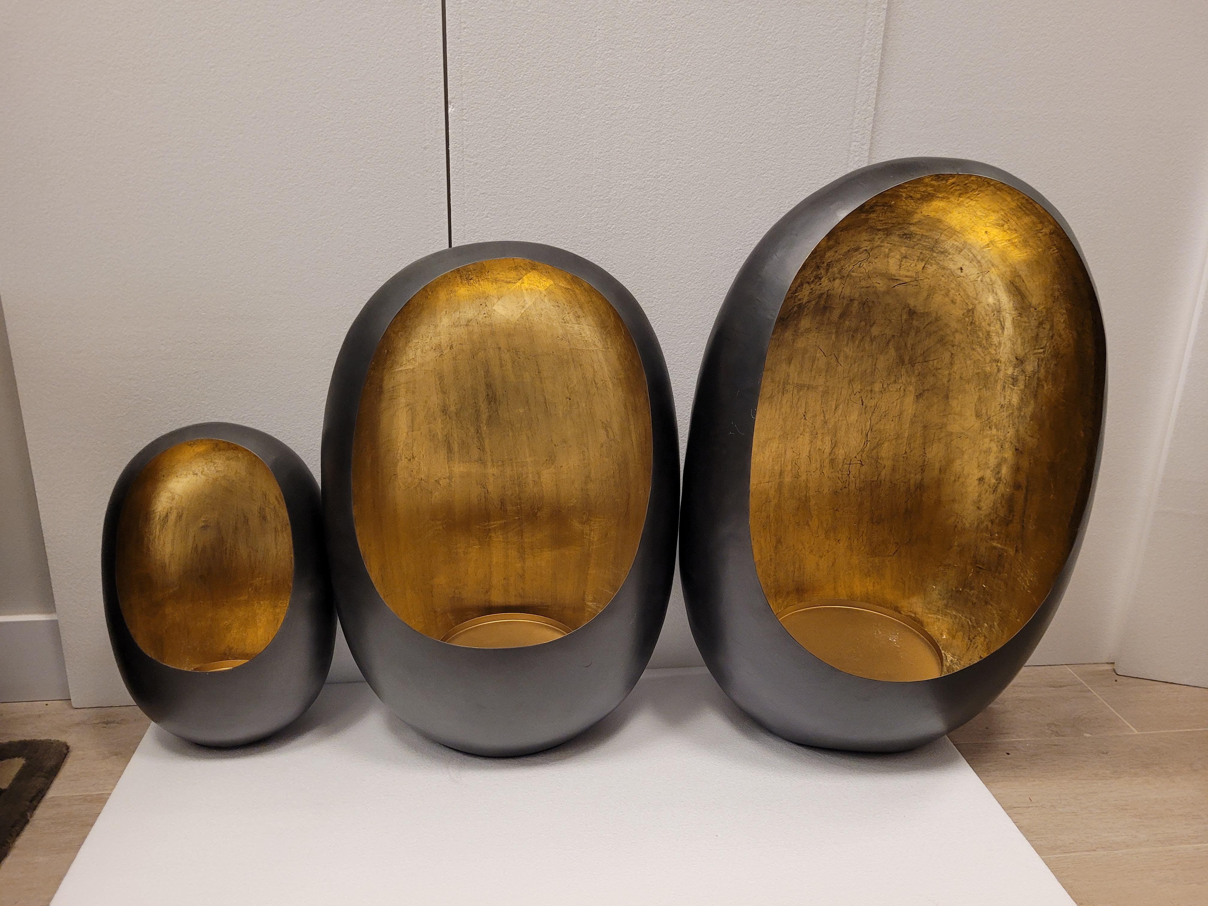 FRENCH set of 3 LANTERNS , PHOTOPHORES GOLD and BLACK BRASS For Sale 5