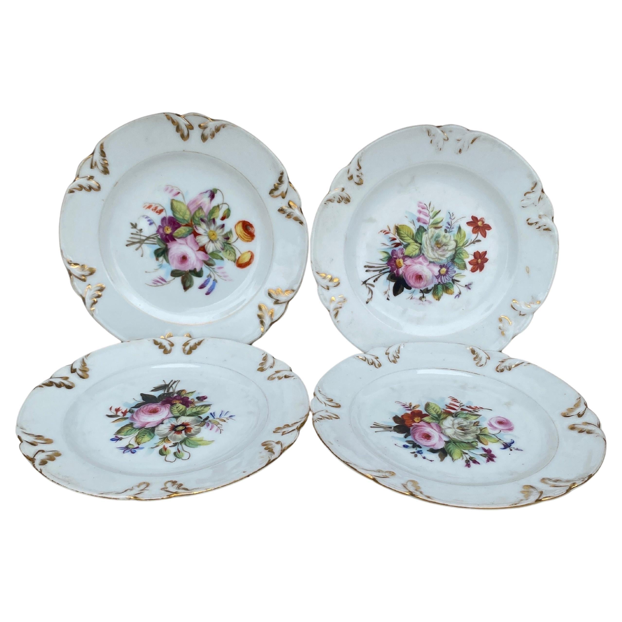 Set di 4 piatti da dessert in porcellana con fiori, CIRCA 1880