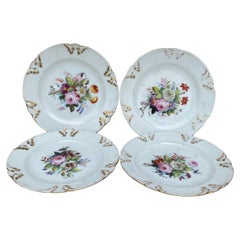 Set di 4 piatti da dessert in porcellana con fiori, CIRCA 1880