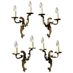 French Set of 4 Gilded Brass Twin Arm Antique Wall Lights