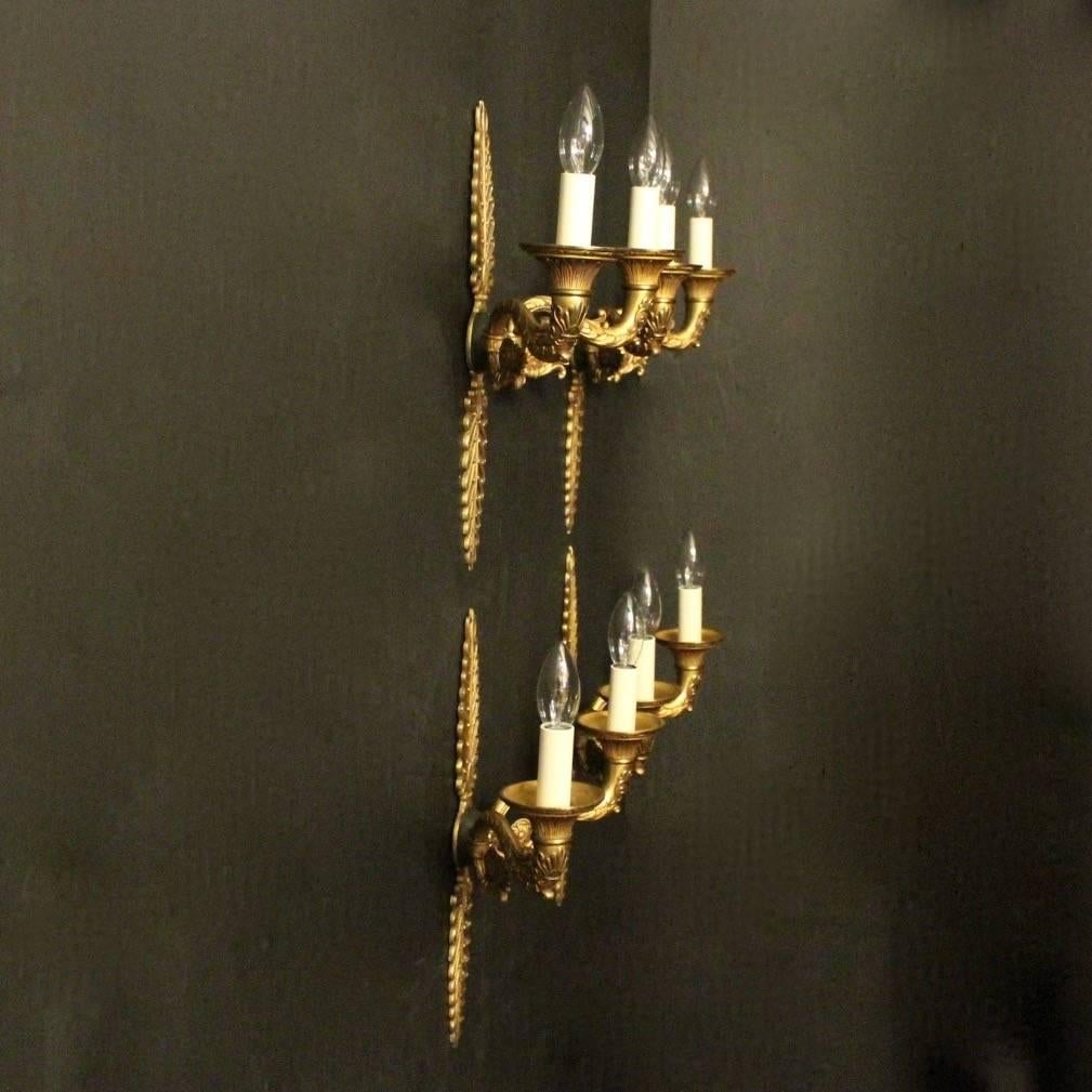 French Set of Four Gilded Empire Bronze Antique Wall Lights 5