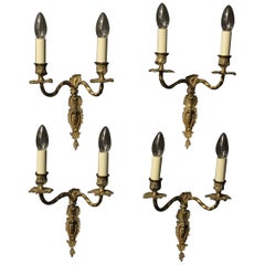 French Set of 4 Gilded Twin Arm Antique Wall Lights