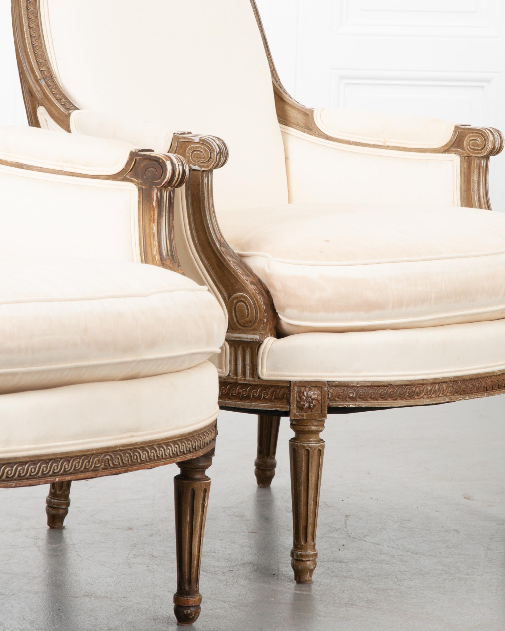 French, Set of 4 Louis XVI Style Bergeres In Good Condition In Baton Rouge, LA