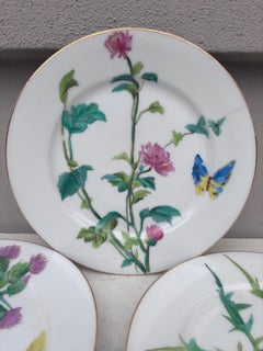 French Set of 4 Porcelain Plates Butterfly & Flowers Circa 1890