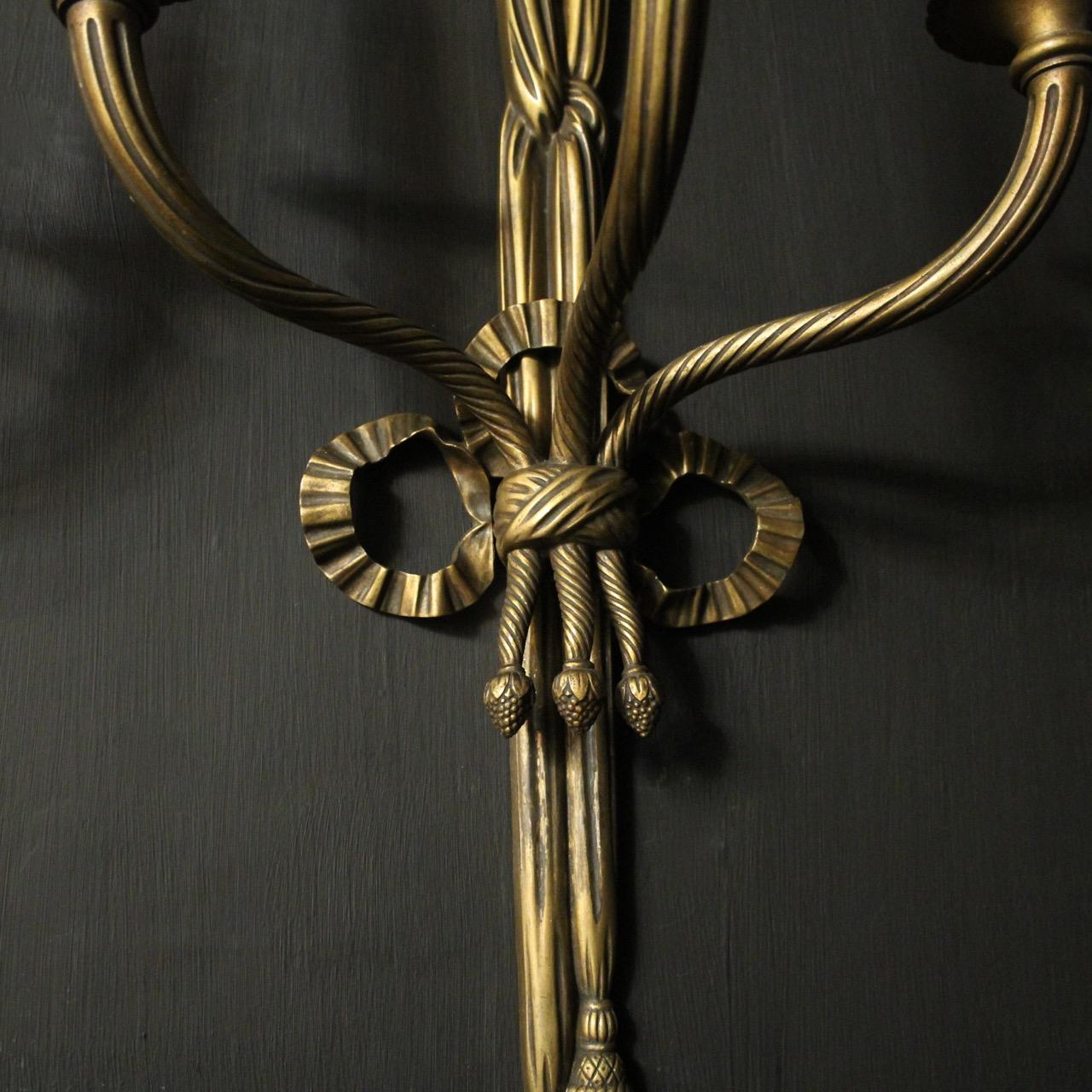 Gilt French Set of 4 Rope Bronze 19th Century Antique Wall Lights