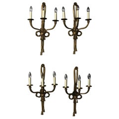 French Set of 4 Rope Bronze 19th Century Antique Wall Lights