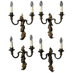 French Set of 4 Toleware Twin Arm Antique Wall Lights