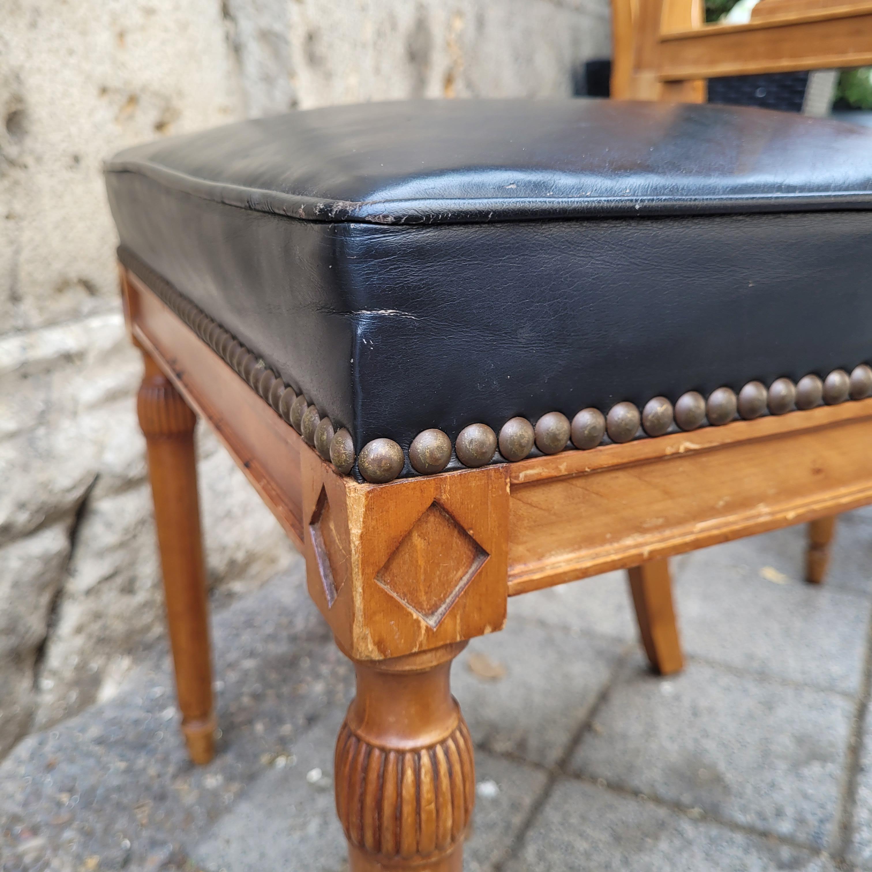 French set of 6 Dining chairs Directoire wood, black leather 11