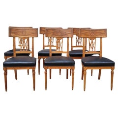 Juego francés de 6 Sillas de comedor Madera Directoire, cuero negro