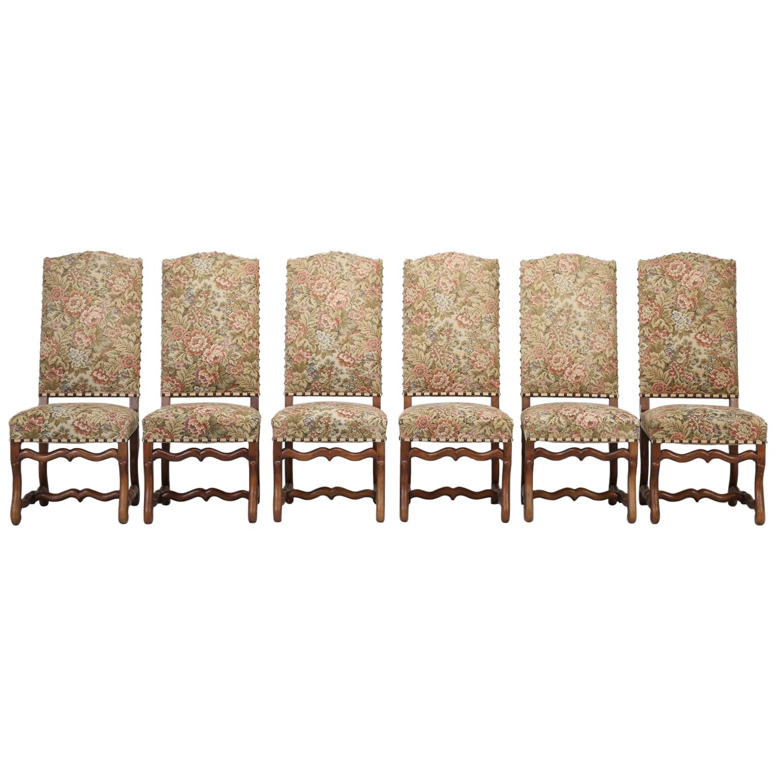 French Set of 6 Dining Side Chairs with Wooden Peg Construction