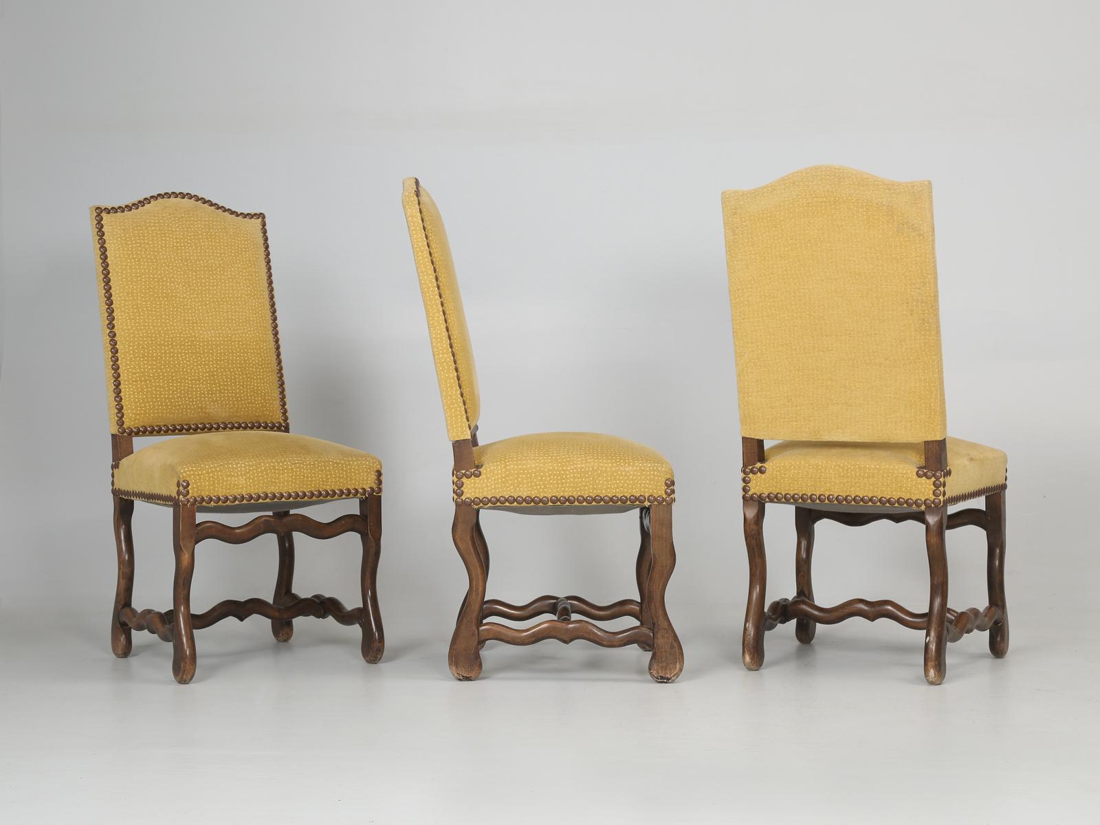 French Louis XIII style “Os de Mouton” dining chairs, which have been one of our most popular French dining chairs over the last 30 years. Together with our Louis XVI French dining chairs, the two styles represent 90% of all French chairs we sell.