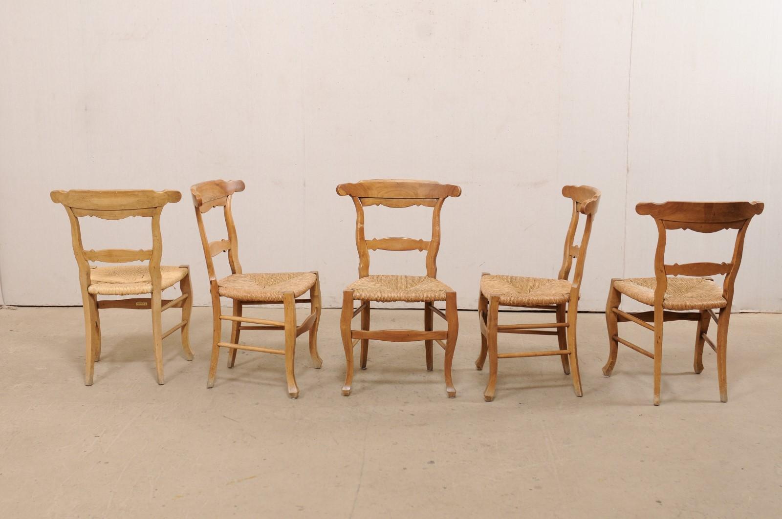 20th Century French Set of 8 Side Chairs with Hand-Woven Rush Seats, Early to Mid 20th C For Sale