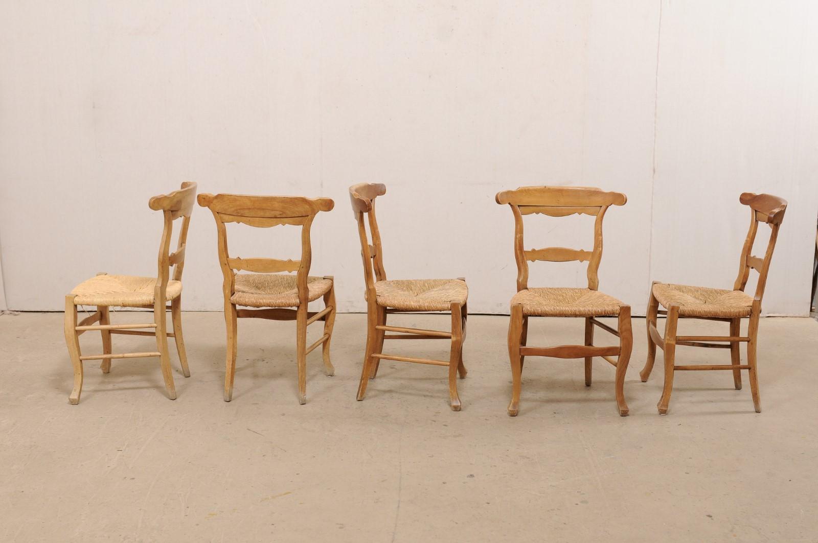 Wood French Set of 8 Side Chairs with Hand-Woven Rush Seats, Early to Mid 20th C For Sale