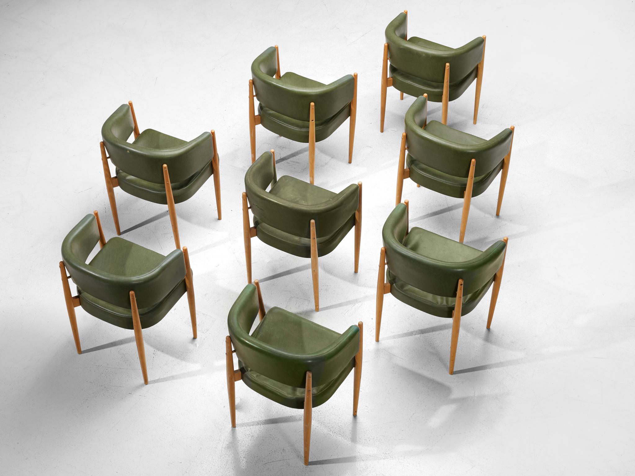 French Set of Eight Dining Chairs in Green Leatherette In Good Condition In Waalwijk, NL
