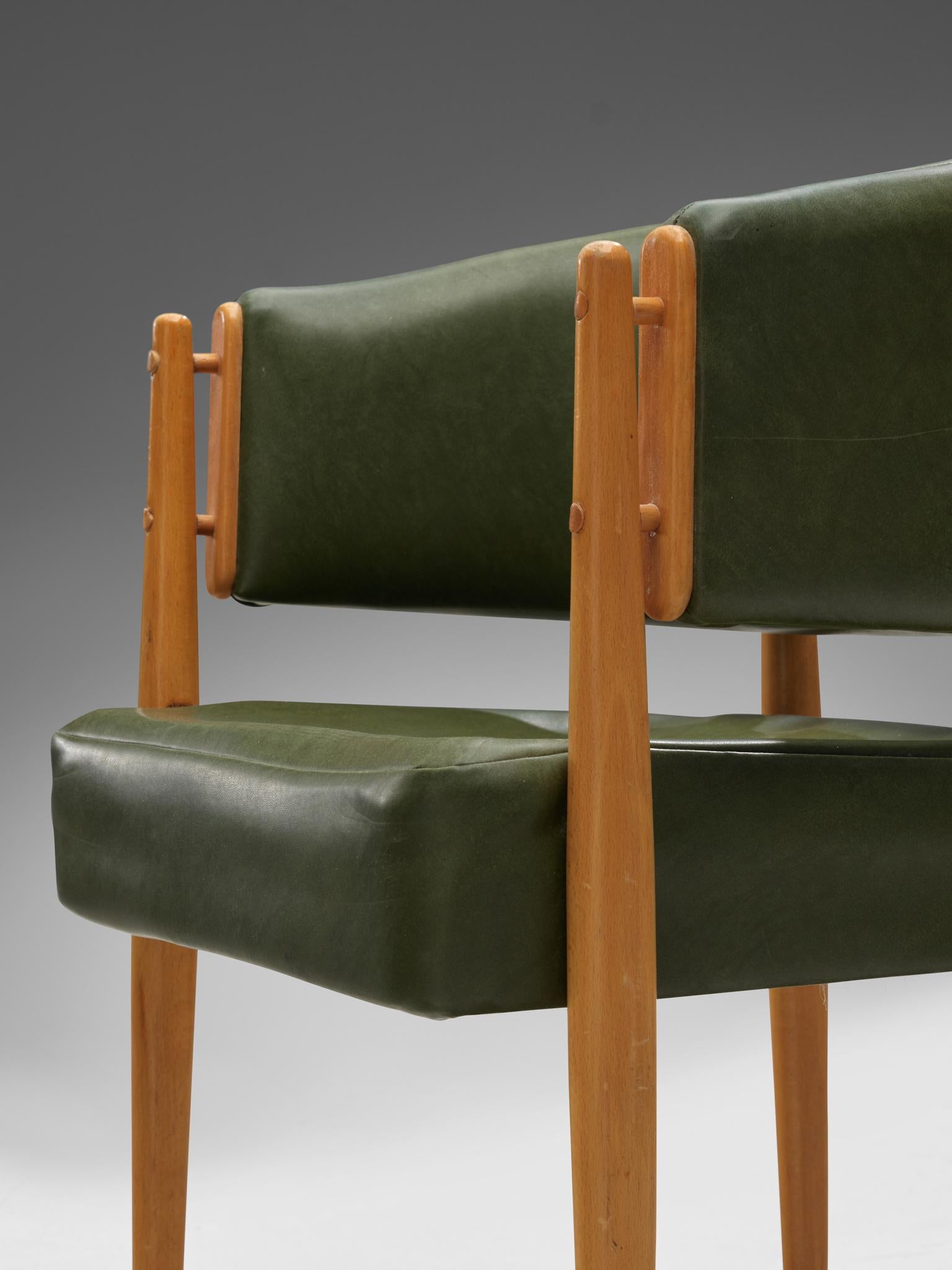 French Set of Eight Dining Chairs in Green Leatherette 3