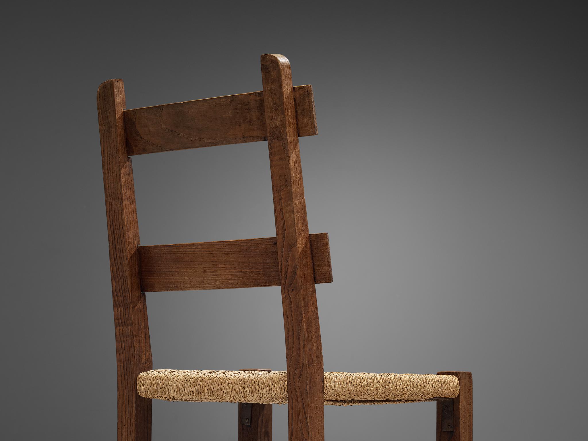 French Set of Eight Dining Chairs in Oak with Rope Seat 2
