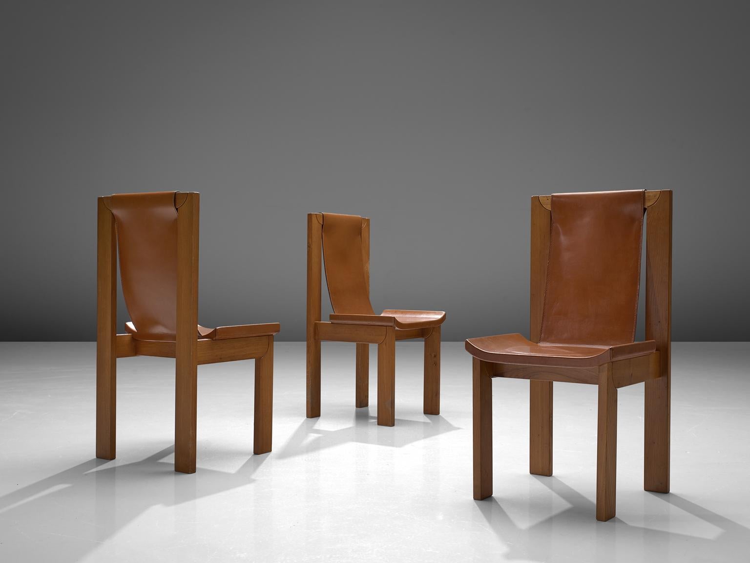 Mid-20th Century French Set of Six Cognac Leather Dining Chairs