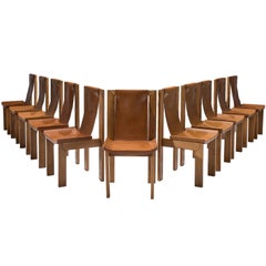 Vintage French Set of Six Cognac Leather Dining Chairs