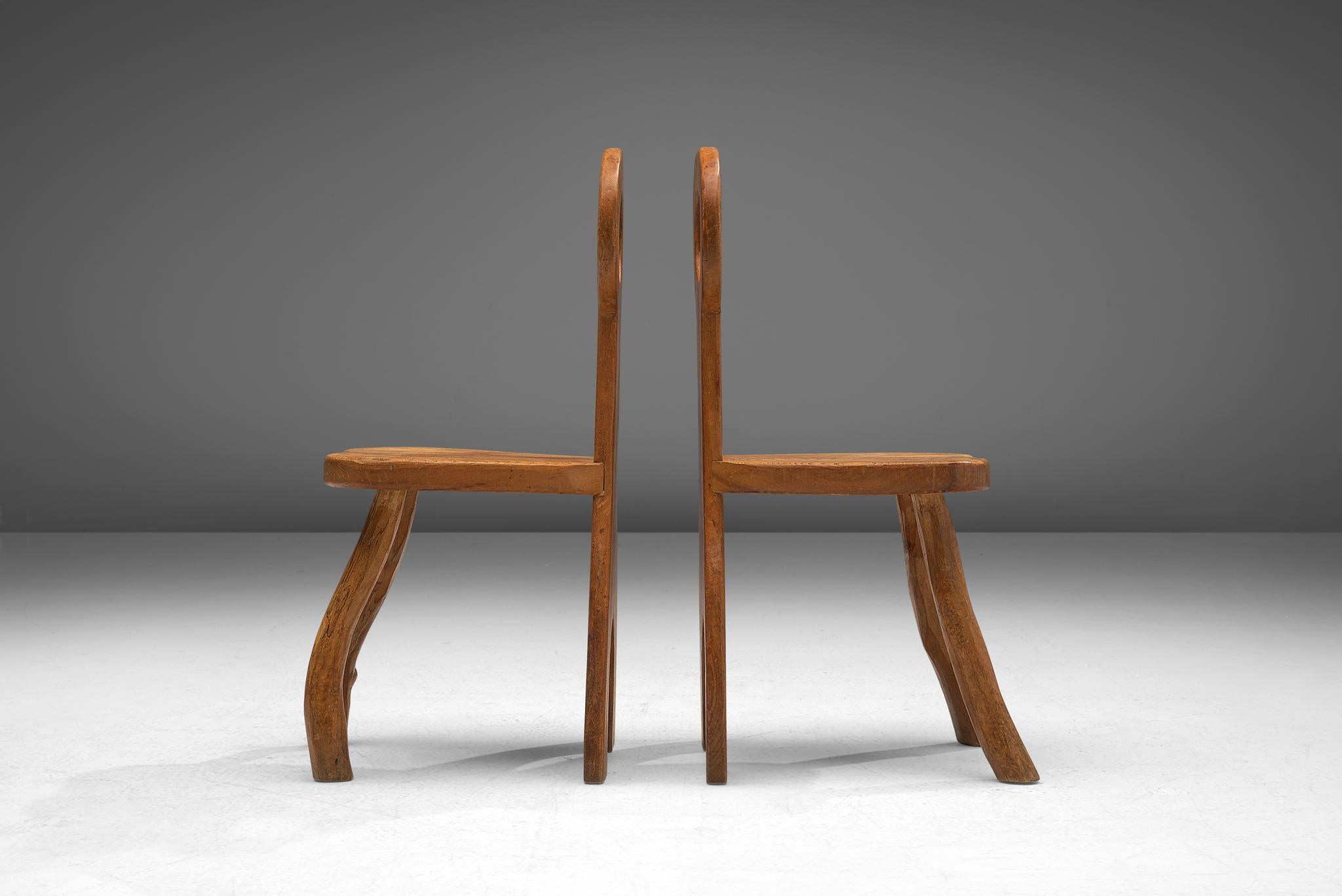 Mid-20th Century French Set of Five Robust Dining Chairs in Oak