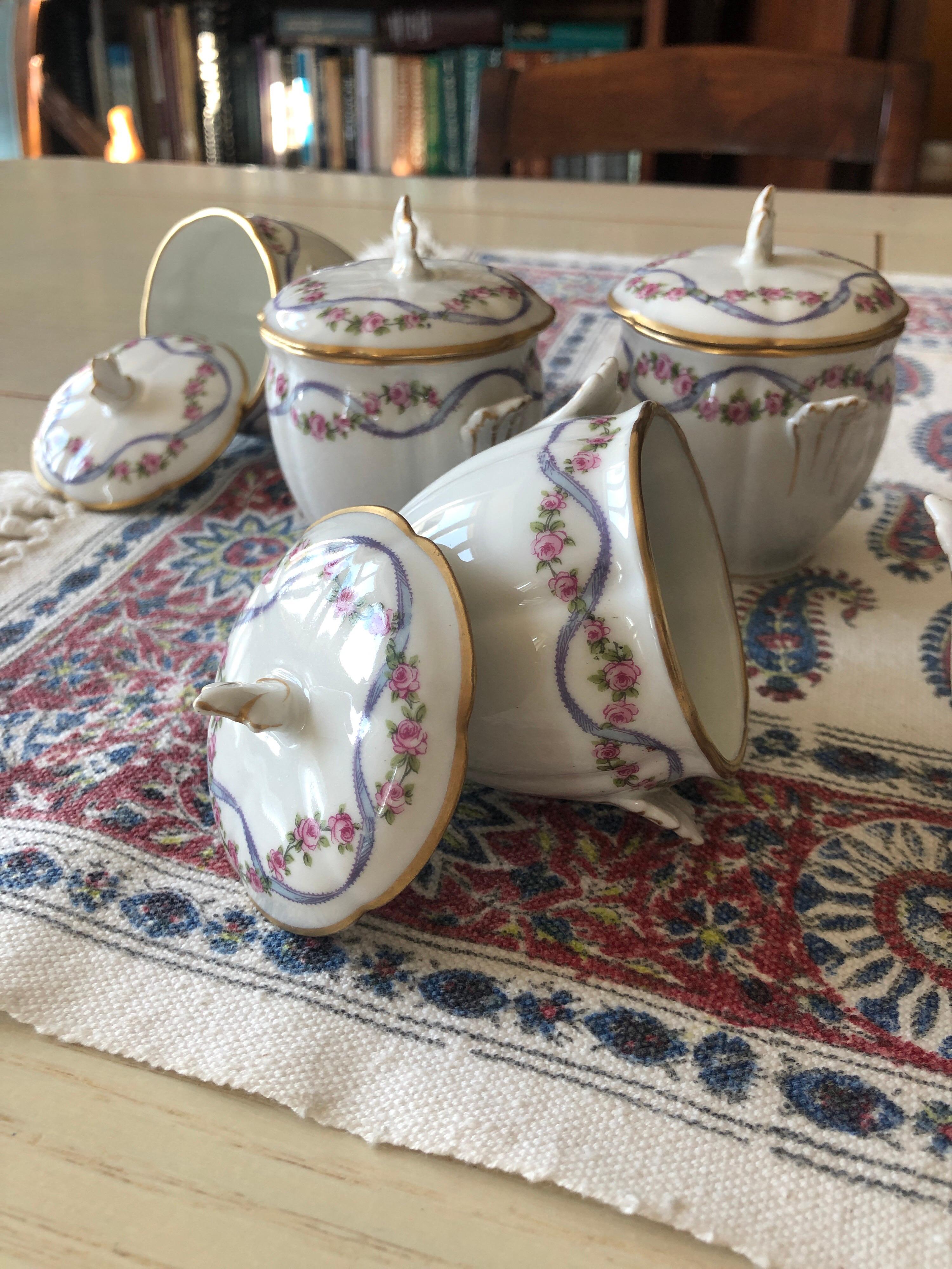 French Set of Five Small Hand Painted Porcelain Jars by Limoge In Good Condition In Sofia, BG