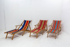 Ensemble français de chaises de patio pliantes et de chaises longues, chaise longue, hêtre et tissu