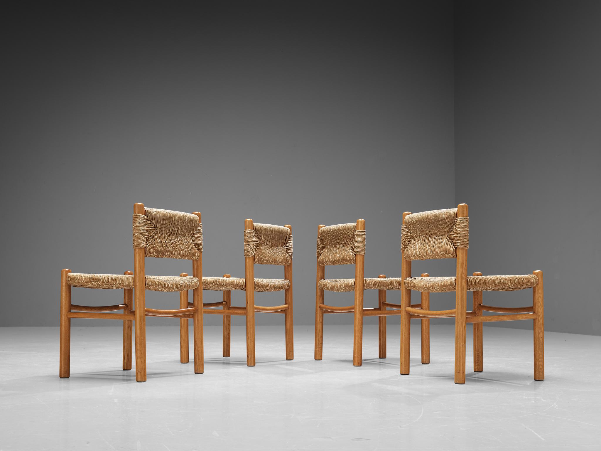 French Set of Four Dining Chairs in Ash and Straw  In Good Condition For Sale In Waalwijk, NL