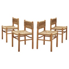 Vintage French Set of Four Dining Chairs in Ash and Straw 