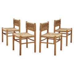 French Set of Four Dining Chairs in Ash and Straw 