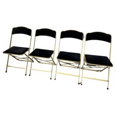 French Set of Four Folding Black Velvet and Golden Metal Opera Chairs